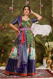 Green Banarasi Silk Dress with Dupatta and Belt