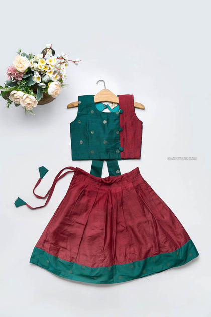 Maroon Velvet Dress with Dupatta and Belt