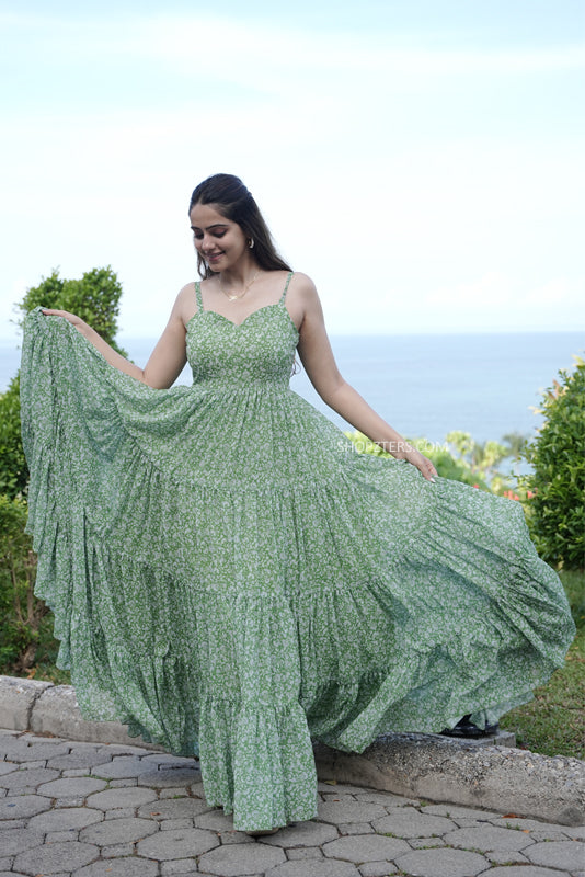 Emerald Meadow Georgette Maxi Dress