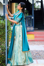 Peacock Blue Banarasi Silk Half Saree