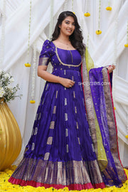 Royal Blue Banarasi Silk Anarkali Dress