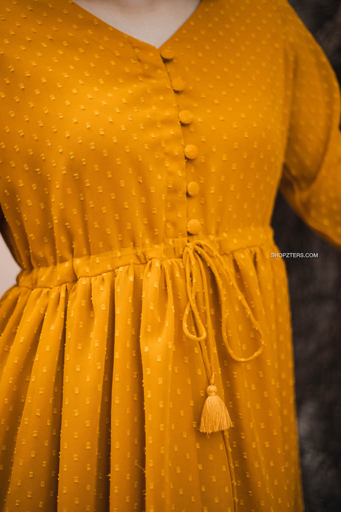 Mustard Yellow Georgette Midi Dress