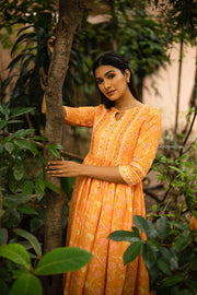 Mango Yellow Semi Linen Floral Maxi Dress