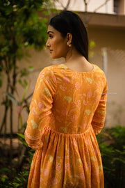 Mango Yellow Semi Linen Floral Maxi Dress