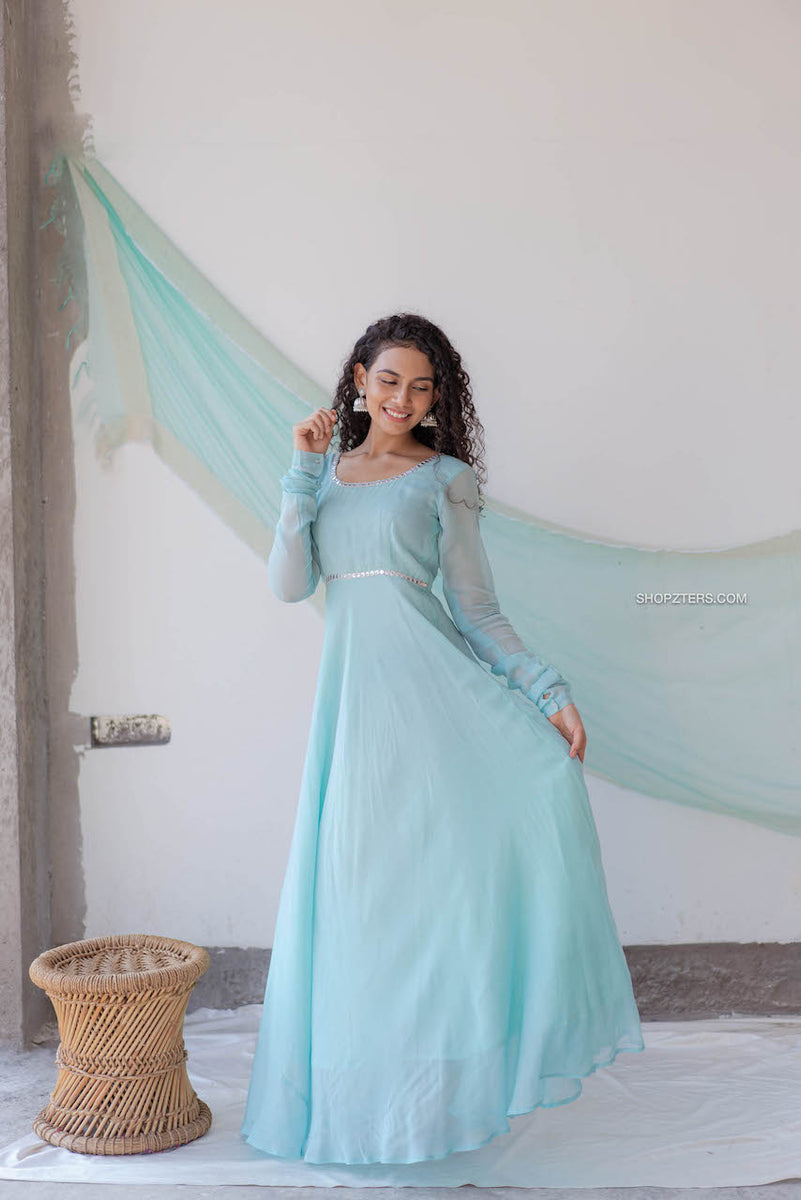 Sky Blue Georgette Dress with Dupatta – Shopzters