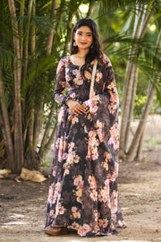 Black Floral Organza Anarkali Dress with Duppata