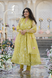 Faded Yellow Organza Suit Set