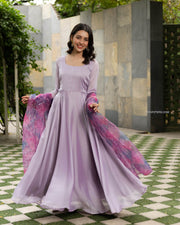 Lilac Georgette Dress with Multicolor Organza Dupatta