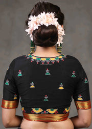 Black Cotton Silk Blouse With Sparrow Embroidery