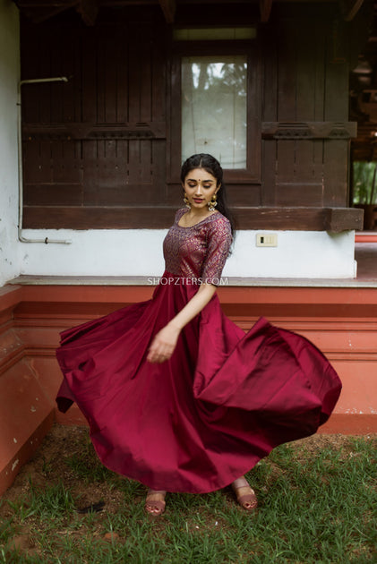 Maroon Velvet Dress with Dupatta and Belt