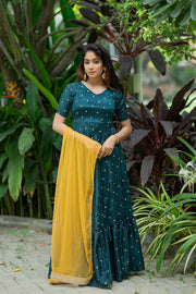 Jade Green Anarkali With Embroidered Butties