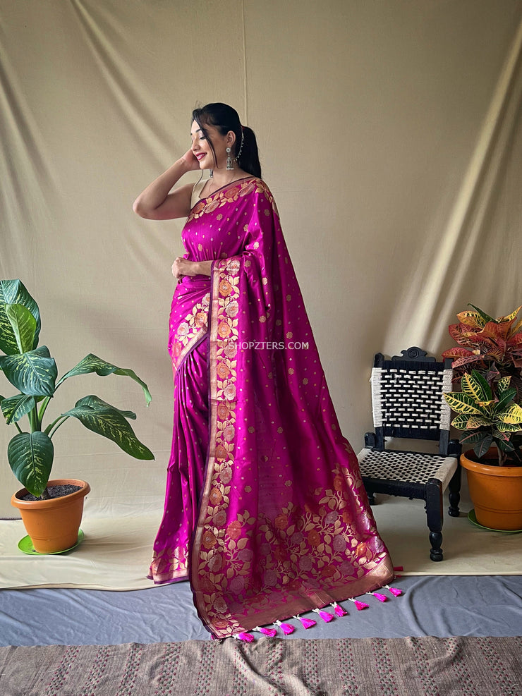 Soft Silk Saree With Floral Border