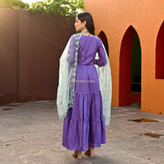Purple Layered Anarkali with Embroidered Dupatta