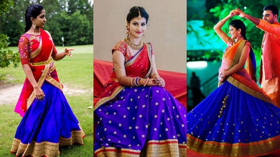 A Recent Favourite – The Lehengas In Royal Blue With Red And Similar Shades!