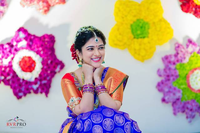 A Beautiful Pellikuthuru & Her Sparkling Royal Blue Silk Saree