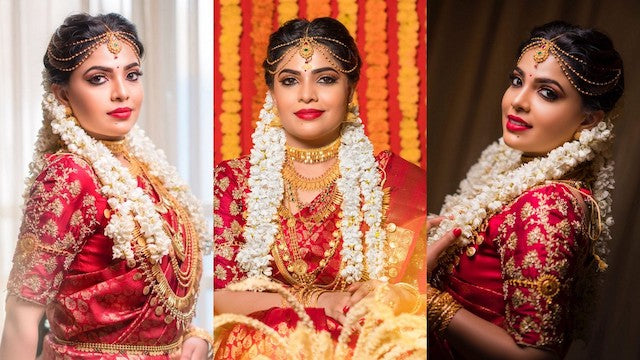 A Red Bride Amidst Bright Hued Marigolds