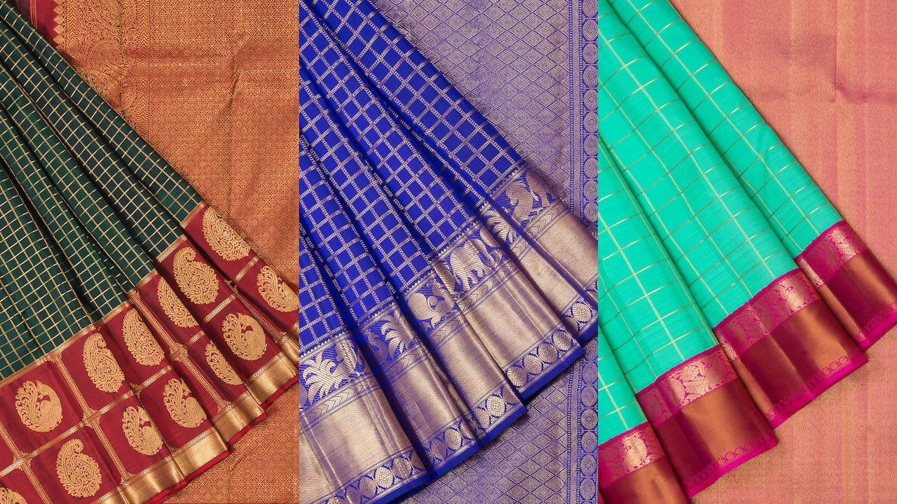 9 HAND-PICKED CHECKED KANJIVARAM SILK SAREES TO ROCK THIS SEASON