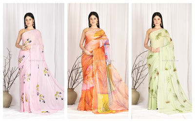 11 Exclusive Hand-Painted Floral Print Sarees