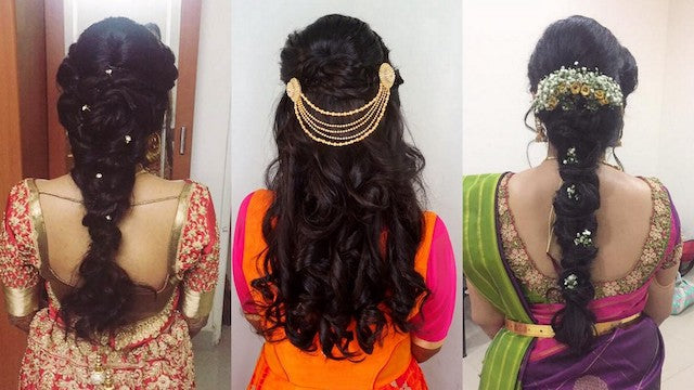 Reception hairstyle by Swank. Big curls hairstyle with fresh orchids!  Bridal hair. … | Indian bride hairstyle, Bridal hairstyle indian wedding, Reception  hairstyles