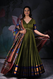 Olive Green Handloom Dress with Patola Dupatta