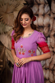 Lavender and red Georgette long dress