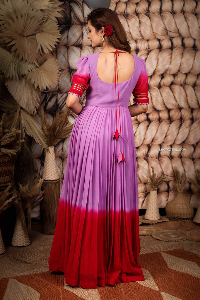 Lavender and red Georgette long dress