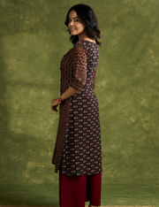 Chic Cotton Ajrakh Kurta With Black Asymmetric Neck