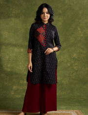 Smart Cotton Ikat Patch Work Kurta