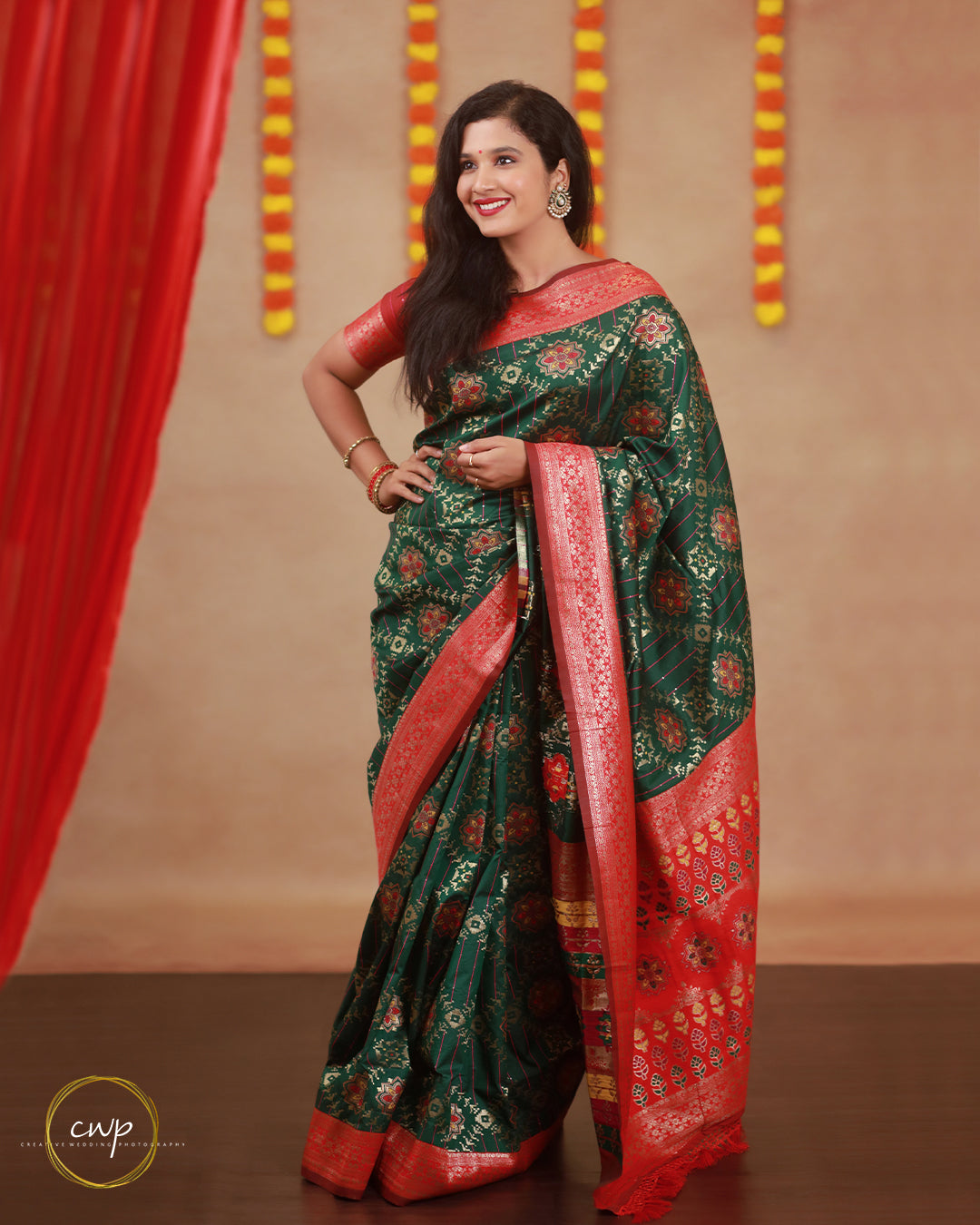 Green And Red Combination Ethnic Saree