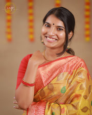 Yellow Banarasi Saree with Red Border