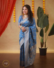 Powder Blue Banarasi Saree With Beautiful Motifs