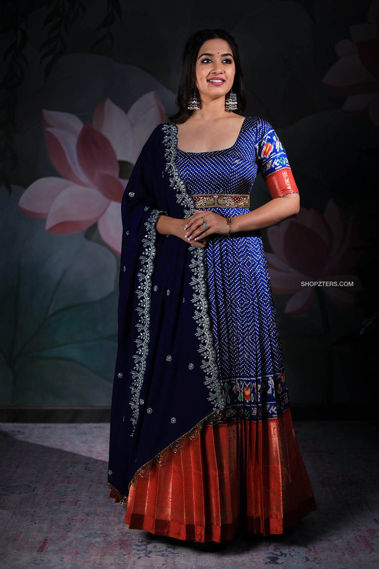 Blue Banarasi Dress with dupatta