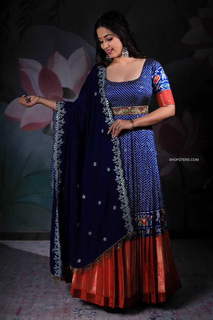Blue Banarasi Dress with dupatta