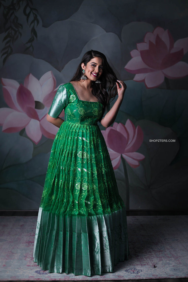 Green Organza Anarkali Dress