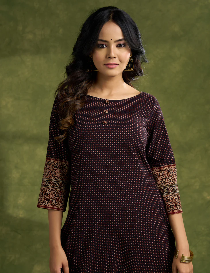 Trendy Black Cotton Ajrakh Kurta