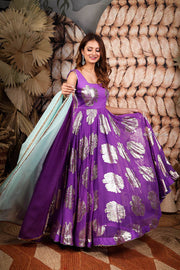 Lilac Jacquard Maxi Dress with Dupatta