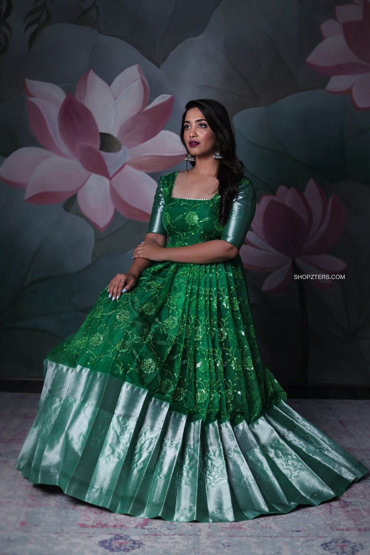 Green Organza Anarkali Dress
