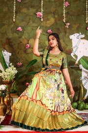 Green Kalamkari Dress with Net Dupatta