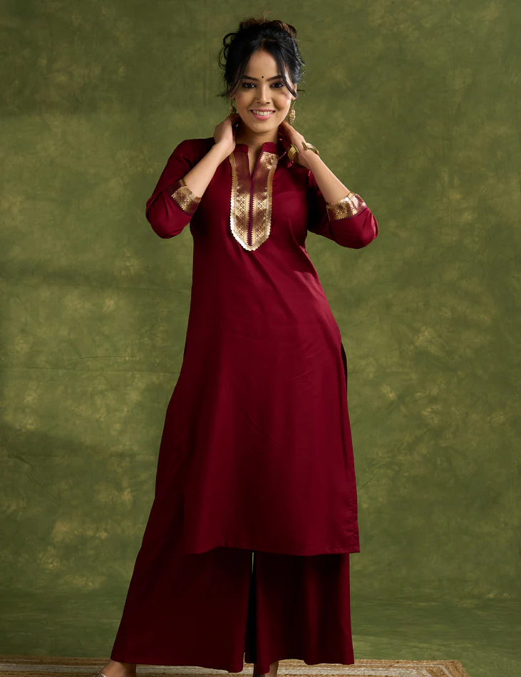 Graceful Maroon Rayon Flowy Kurta