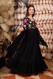 Black Long Georgette Dress With Dupatta
