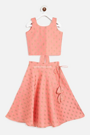 Peach Dupion Cotton Crop Top and Skirt