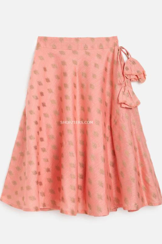 Peach Dupion Cotton Crop Top and Skirt