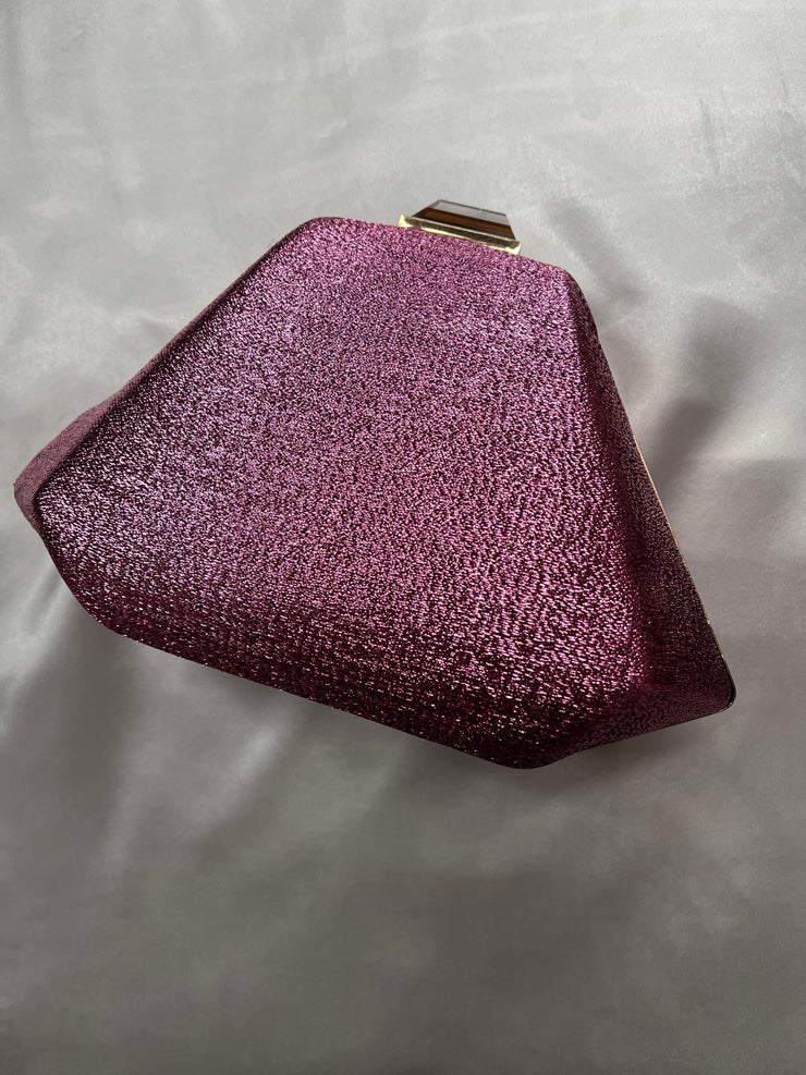 Purple Shimmerey triangle clutch with chain handle