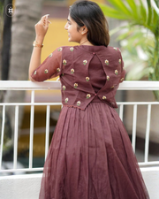 Tinyphool Kota Doria Midi(Dress) in Brown