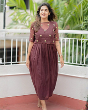 Tinyphool Kota Doria Midi(Dress) in Brown