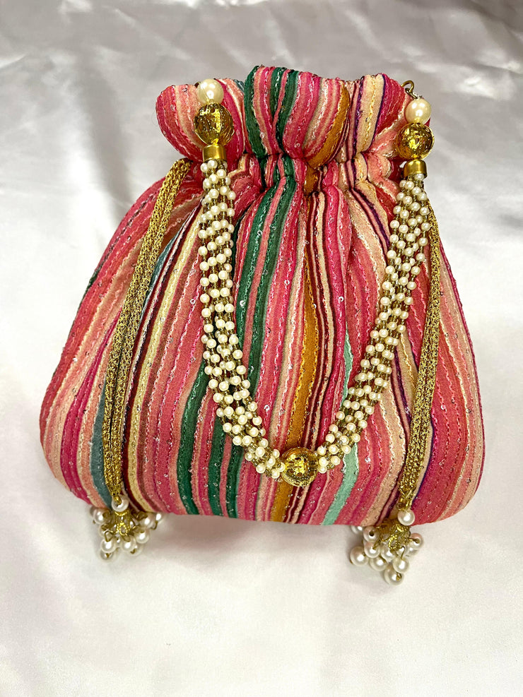 Multicoloured potli bag with chain handle