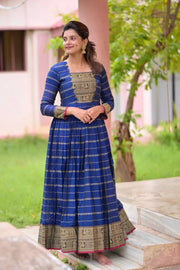 Blue Handloom Silk Maxi Dress