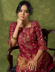 Beautiful Rust Self-Embellished Tissue Kurta