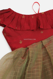 Red One Shoulder Dupion Organza Dress