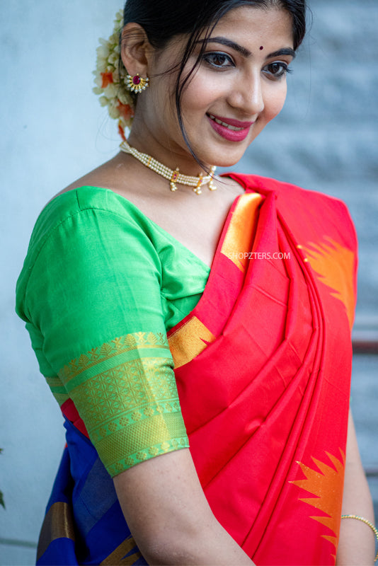 Semi Silk Saree With Temple Border